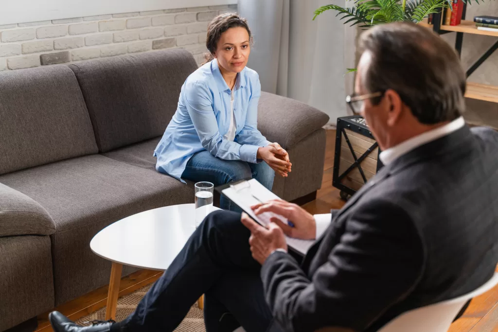 Adult woman in a psychology studio